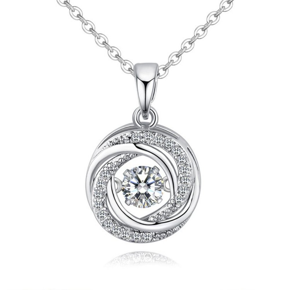Silver Flashing Rhinestone Tiny Halo Pendant Necklace